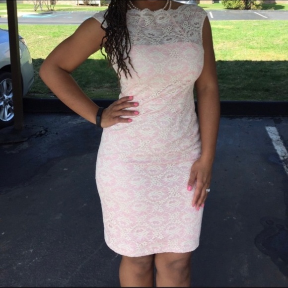 Maggie London Blush Pink Lace Sheath Dress - Picture 1 of 4